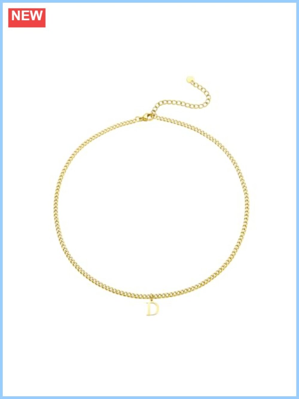 Gold Plated Cuban Link Initial Necklace, Adjustable Choker, A-Z Pendant,